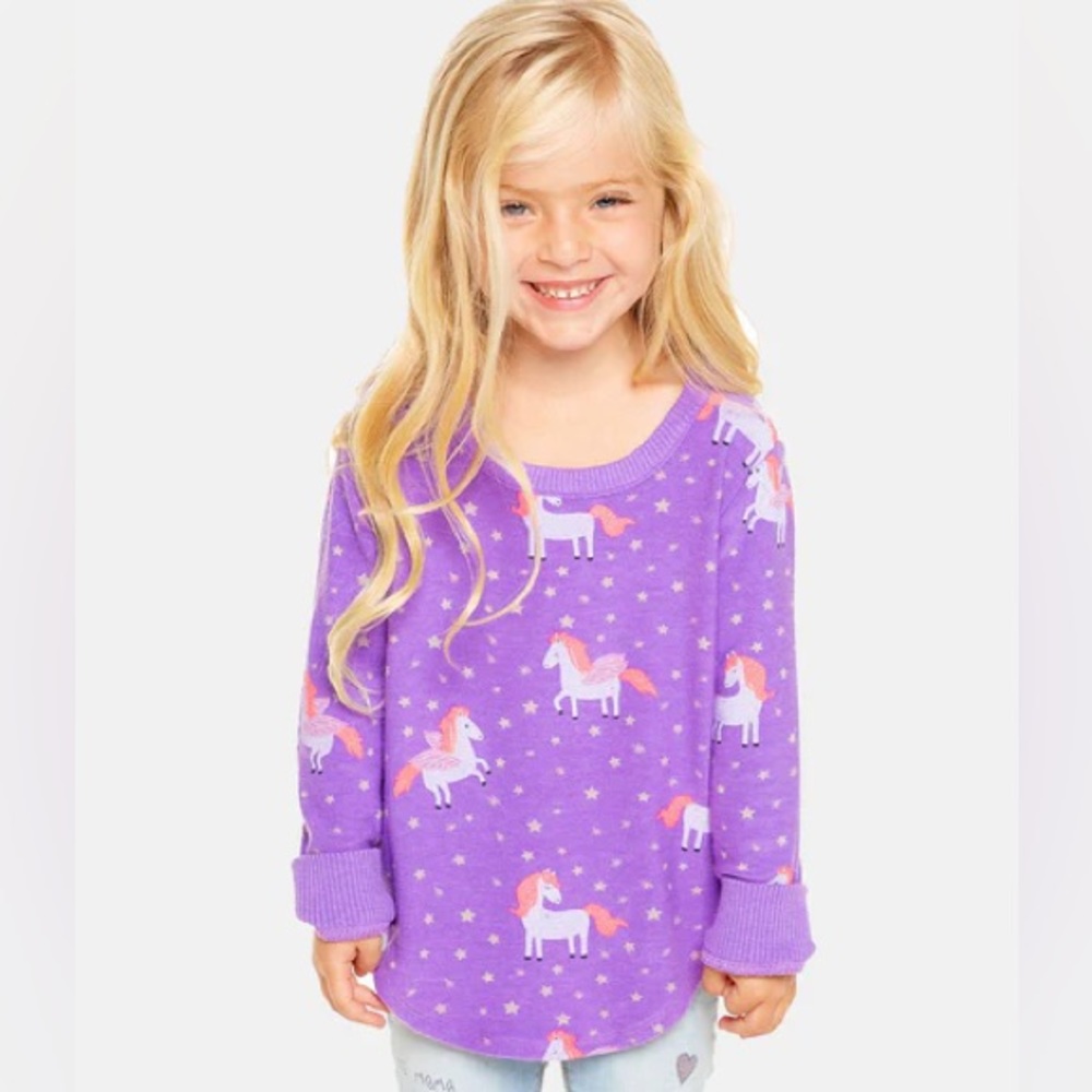 Purple Chaser Unicorn Long Sleeve Curved Hem Sweatshirt
